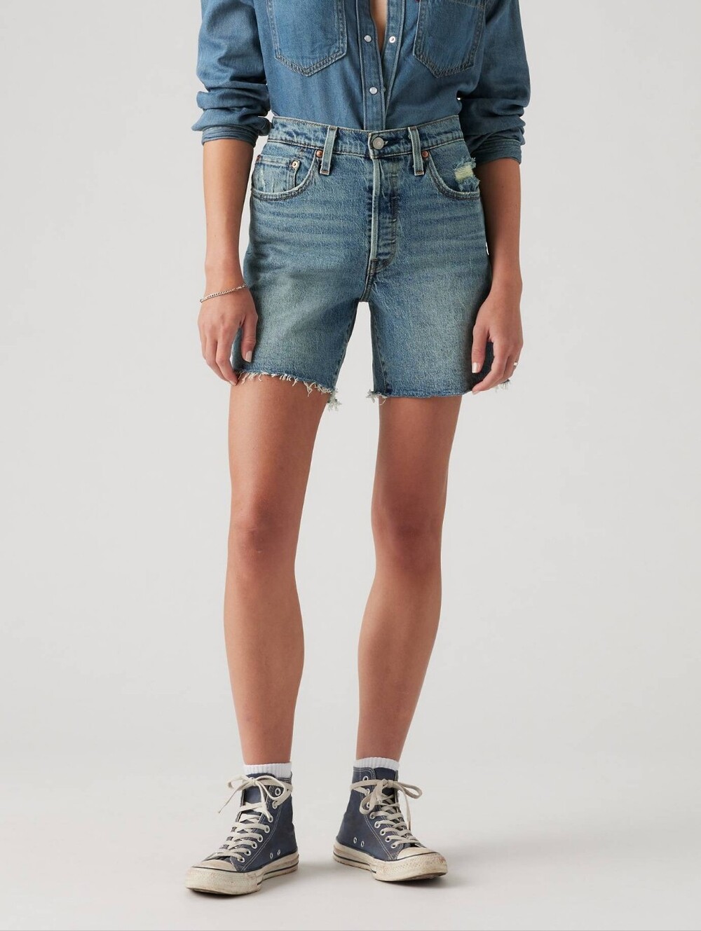 Levi's 501 Mid Thigh Jean Shorts Size 26 Odeon Medium Blue Wash Cutoffs